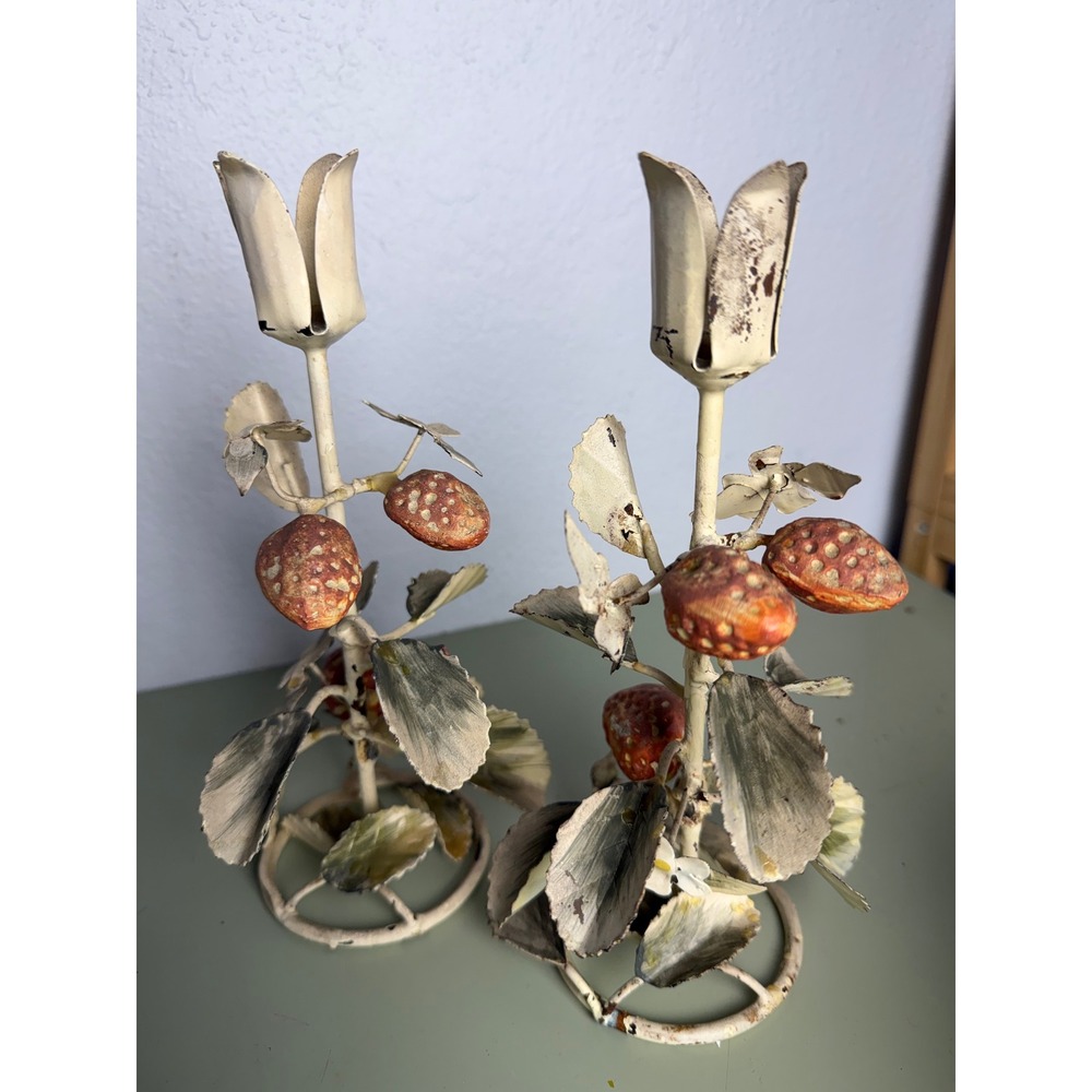 Two's Company Strawberry Candle Holder Set Cream Cottagecore Shabby Chic Dinin g